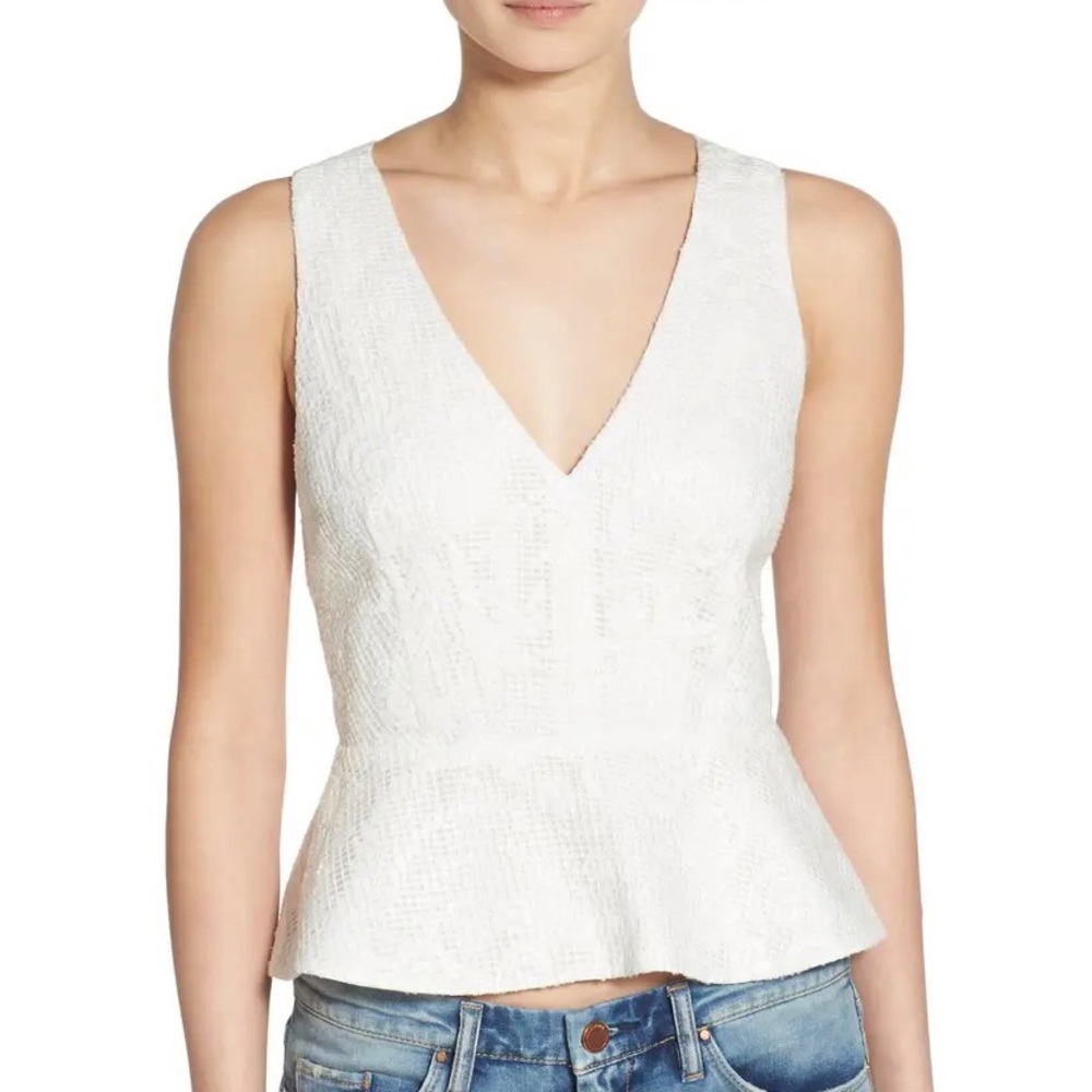 WAYF White Crop Peplum Sleeveless Top XS